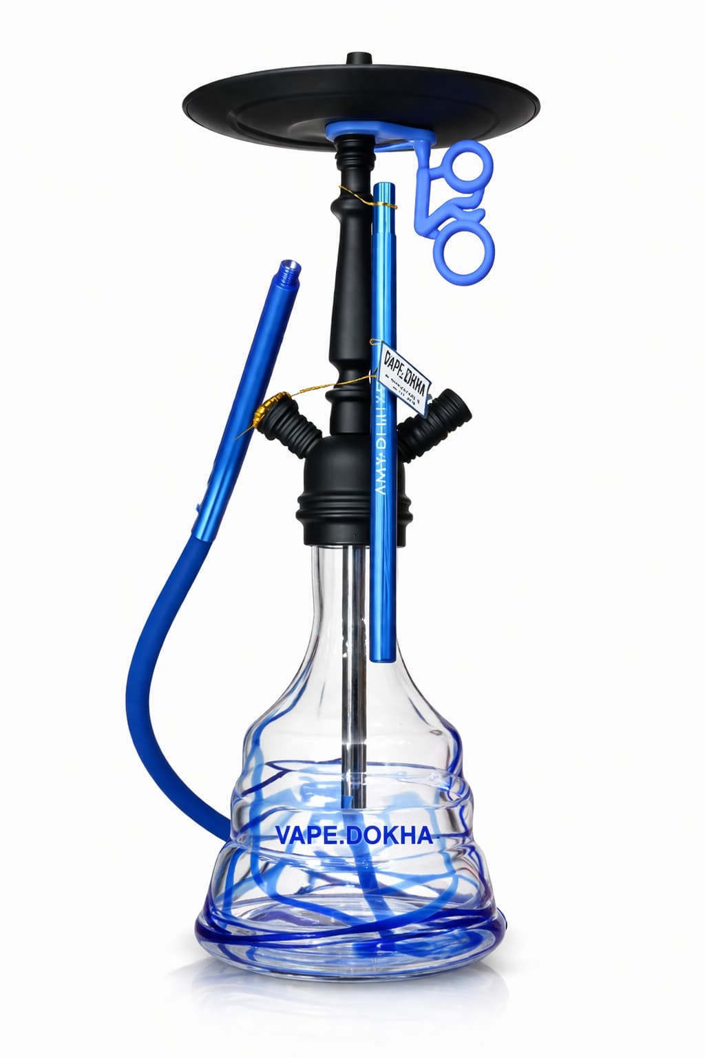Blue Swirl Glass Hookah with Black Stem