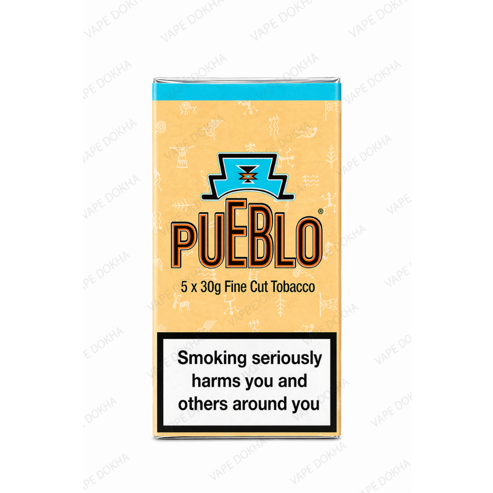 Pueblo tobacco package with branding and warning label on a white background. vape dokha uae