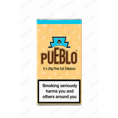 Pueblo tobacco package with branding and warning label on a white background. vape dokha uae