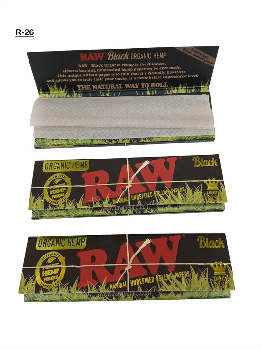 Raw Black Organic Hemp rolling papers on a white background