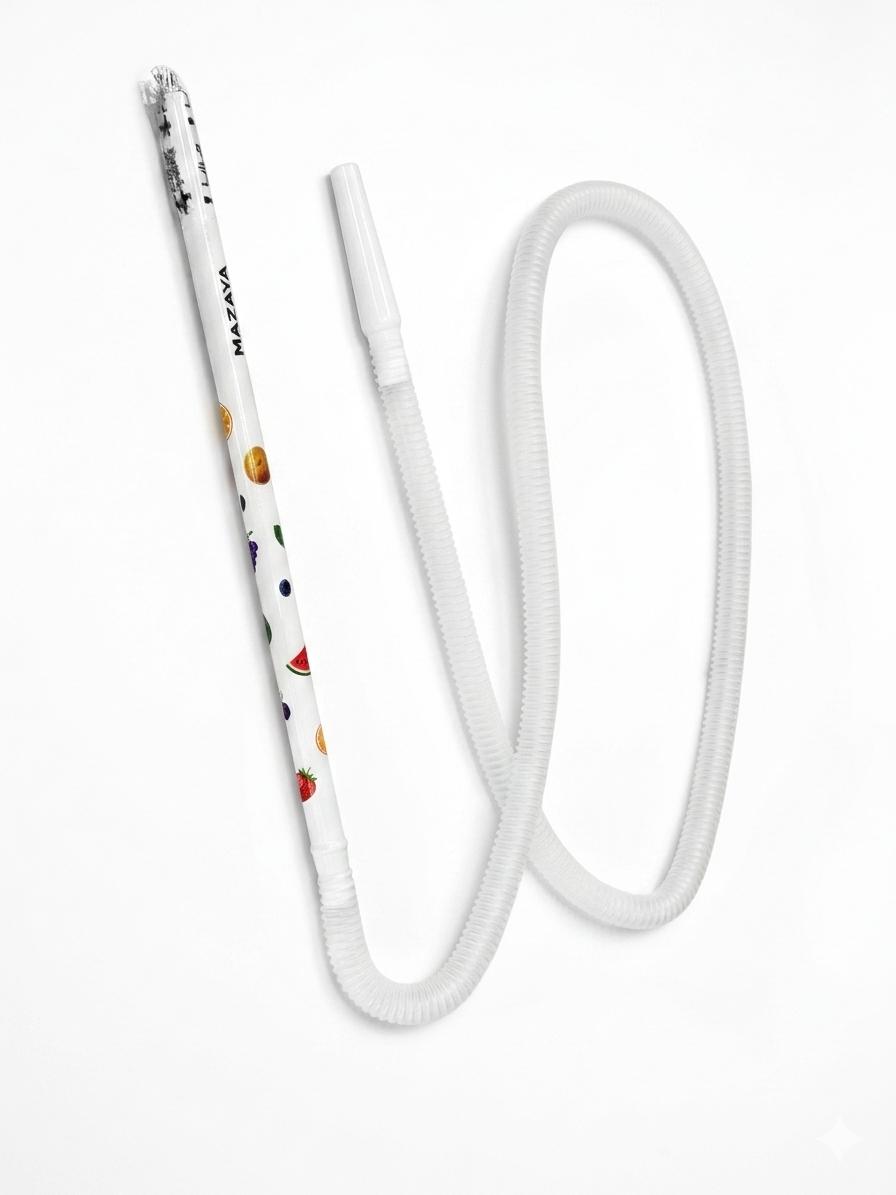 Mazaya clear white hookah hose with fruit-print decorated plastic stem and white mouthpiece