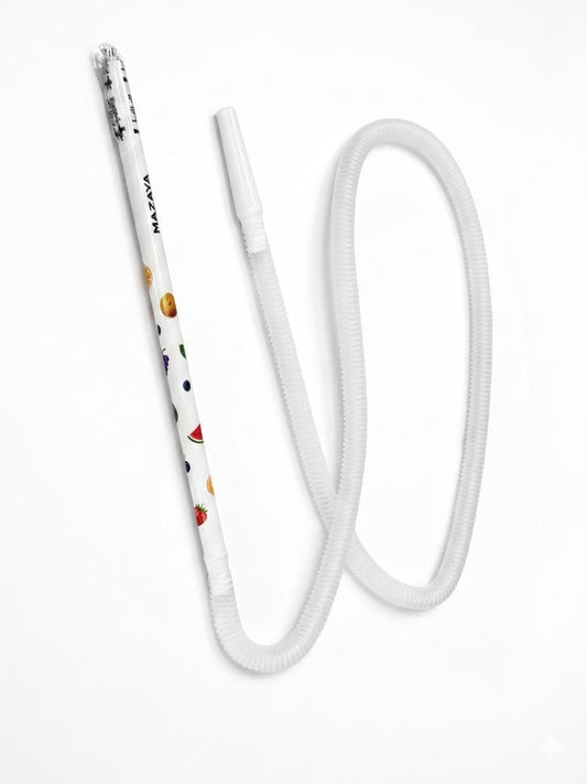 Mazaya clear white hookah hose with fruit-print decorated plastic stem and white mouthpiece