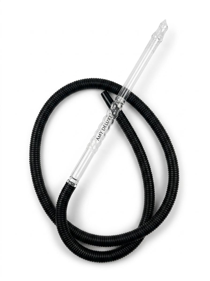 Amy Deluxe black hookah hose with clear transparent acrylic mouthpiece stem