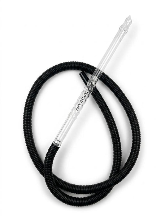 Amy Deluxe black hookah hose with clear transparent acrylic mouthpiece stem
