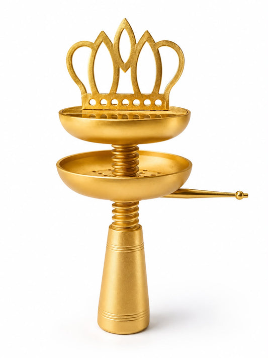 Royal Crown gold hookah bowl set with HMD wind cover and tongs holder