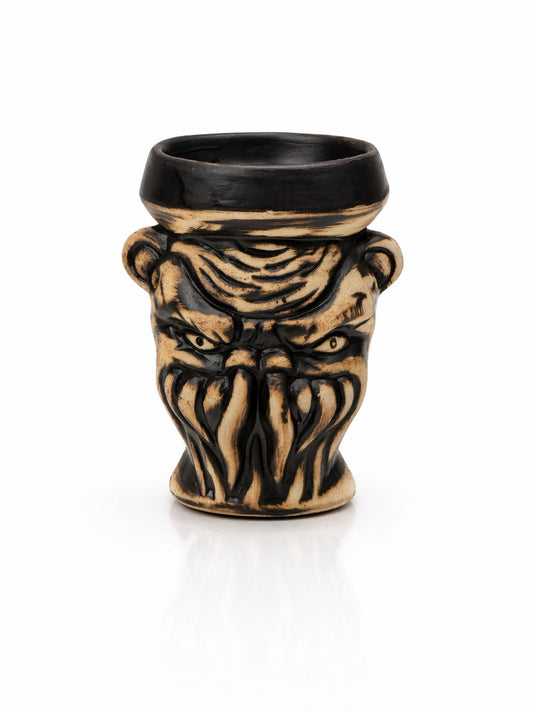 Handcrafted ceramic monster-face hookah bowl black and tan