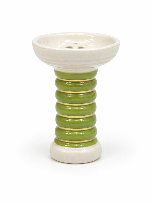 Glazed ceramic green and gold ribbed phunnel hookah bowl
