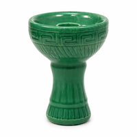 Glazed ceramic Greek-key hookah bowl emerald green