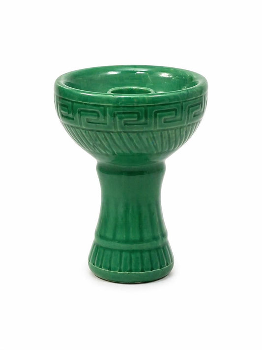 Glazed ceramic Greek-key hookah bowl emerald green