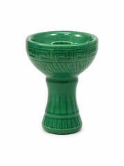 Glazed ceramic Greek-key hookah bowl emerald green