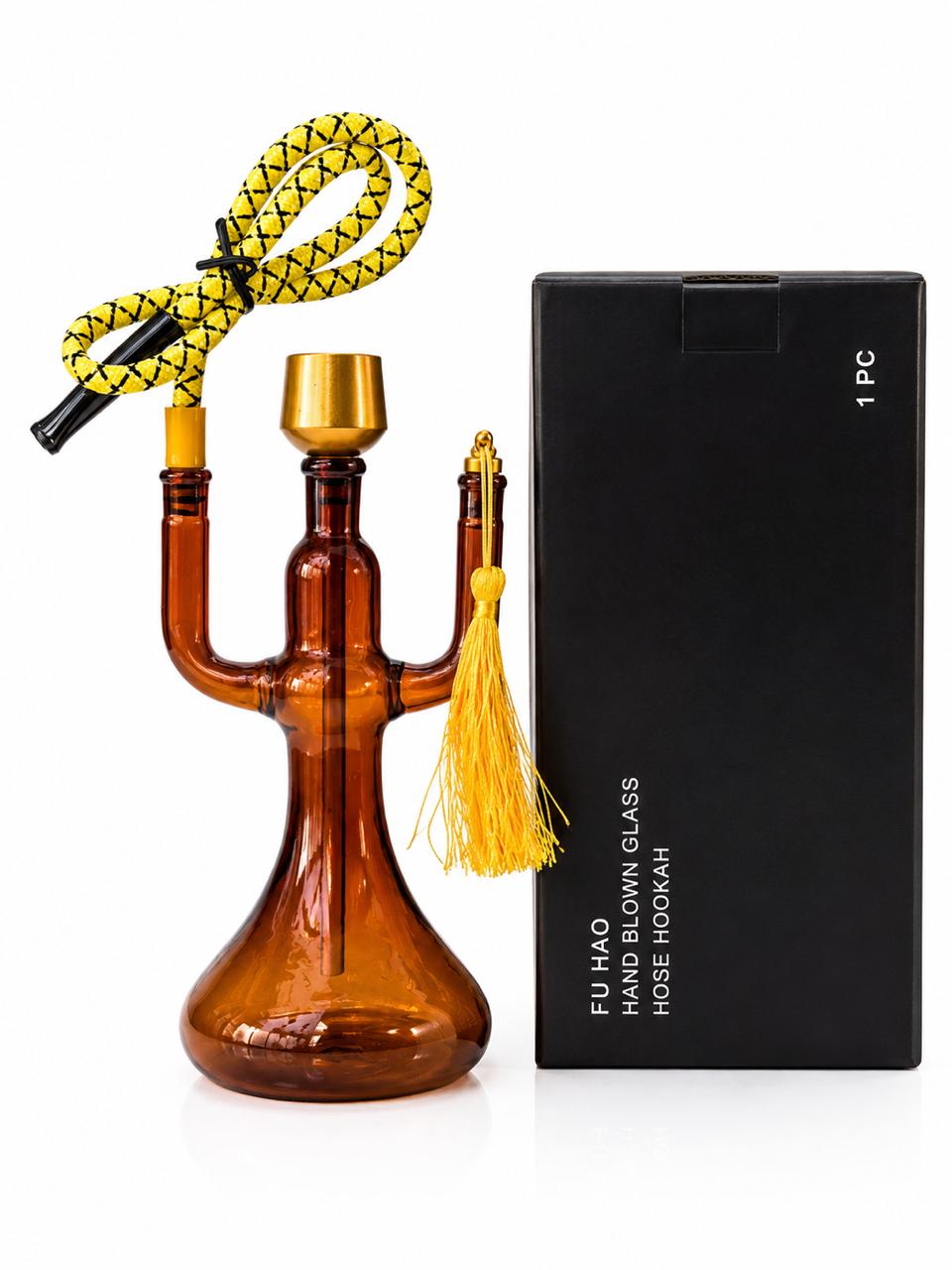 FU HAO glass shisha pipe with gold accents