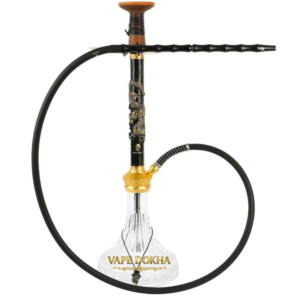 Rich Man Black & Gold Dragon Hookah with Crystal Glass Base
