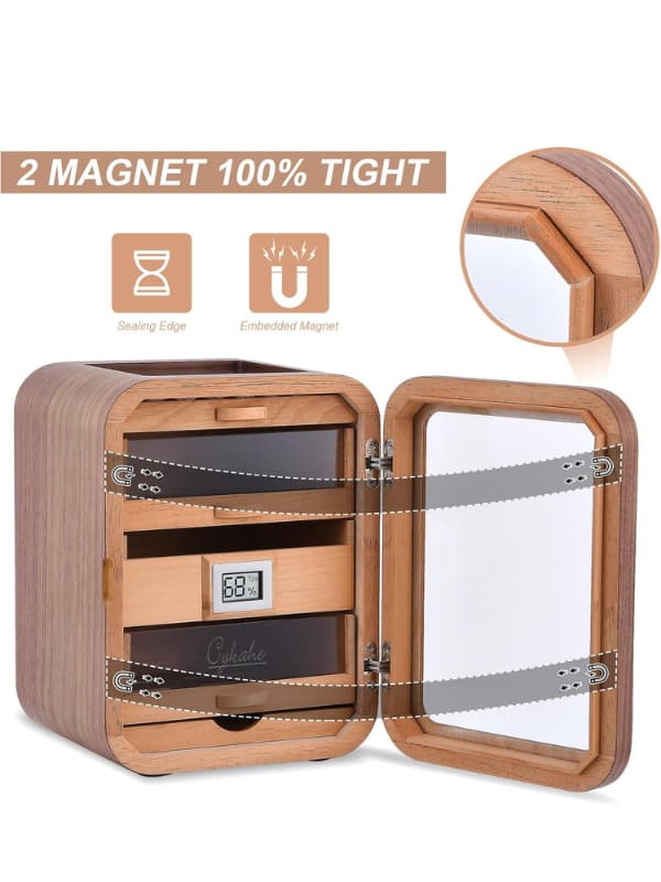 Wooden box with a magnetic mechanism on a white background.Vape Dokha UAE