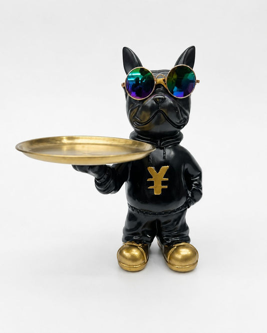 Luxury bulldog butler tray statue in resin