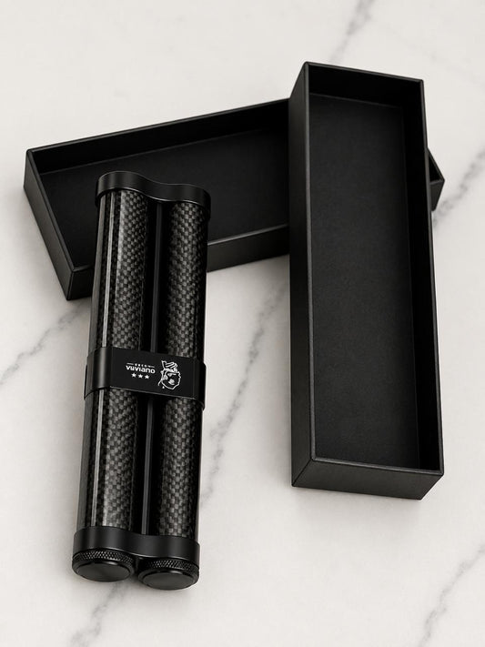 Double carbon fibre twin cylinder cigar tube case in matte black