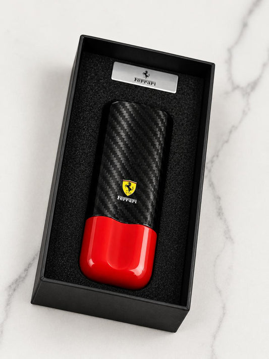 Ferrari carbon fibre cigar case in black and red with gift box