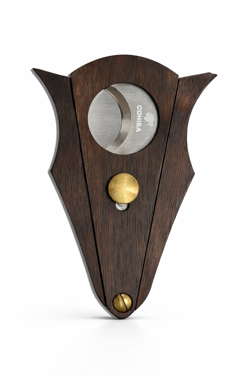 Cohiba wooden guillotine cigar cutter in dark walnut with brass detail