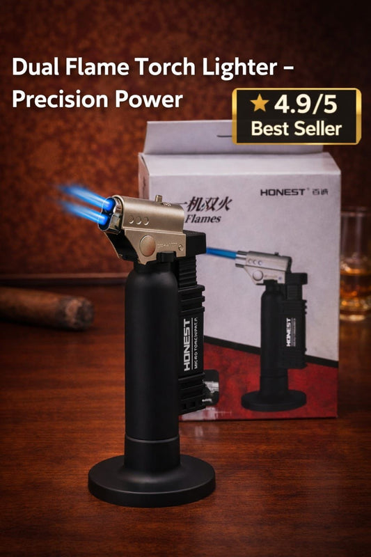 HONEST dual-flame micro torch lighter with desktop stand