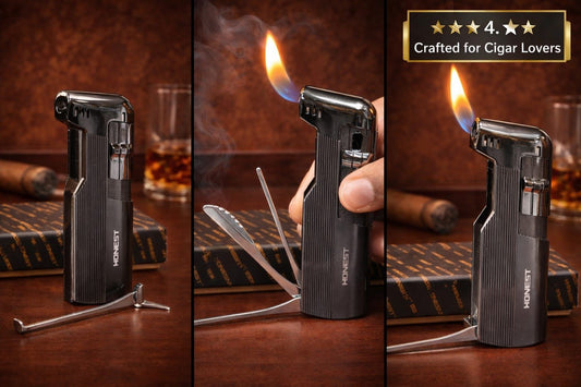 HONEST multi-tool cigar lighter with built-in cutter and stand