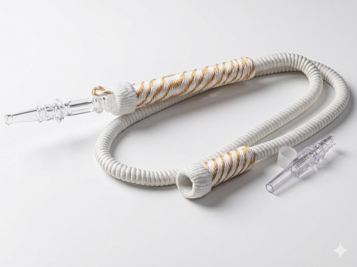 Premium fabric-wrapped shisha hose with glass mouthpiece
