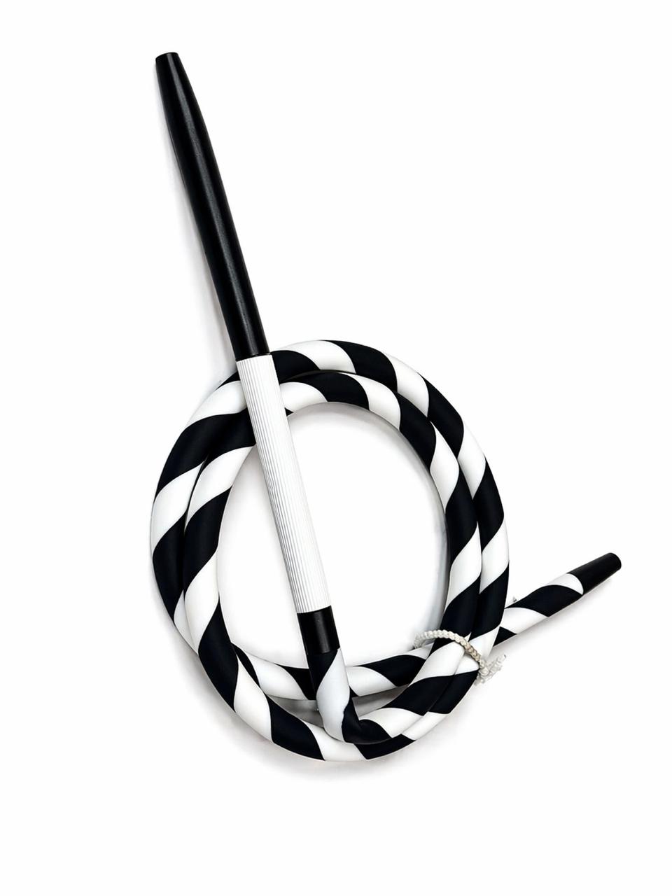 Premium black and white spiral silicone shisha hose with aluminium handle
