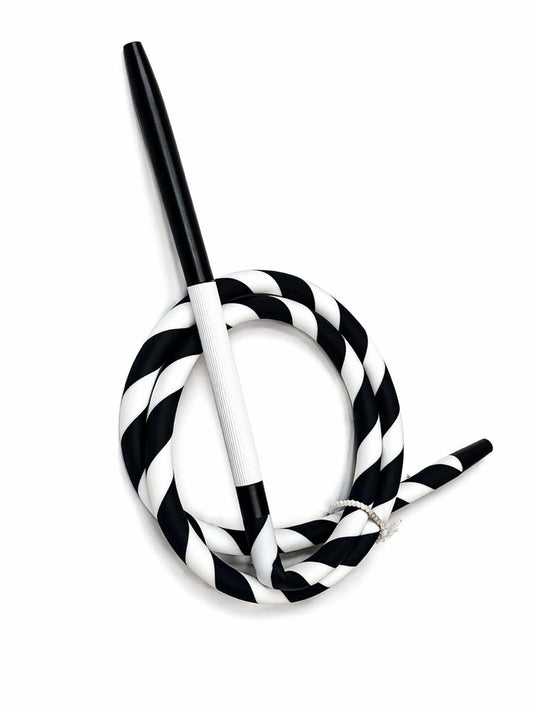 Premium black and white spiral silicone shisha hose with aluminium handle
