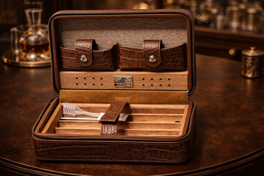 Crocodile embossed leather travel cigar humidor case with cedar interior