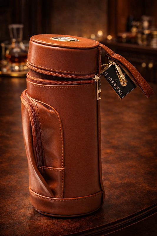 Luxury leather cylinder travel cigar case with built-in humidifier